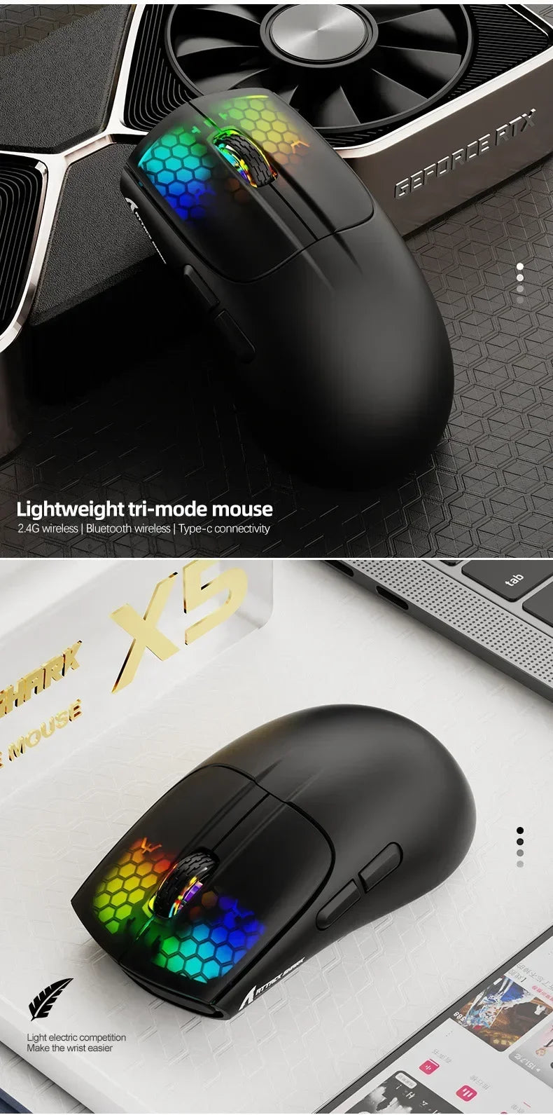 Mouse gamer RGB inalámbrico